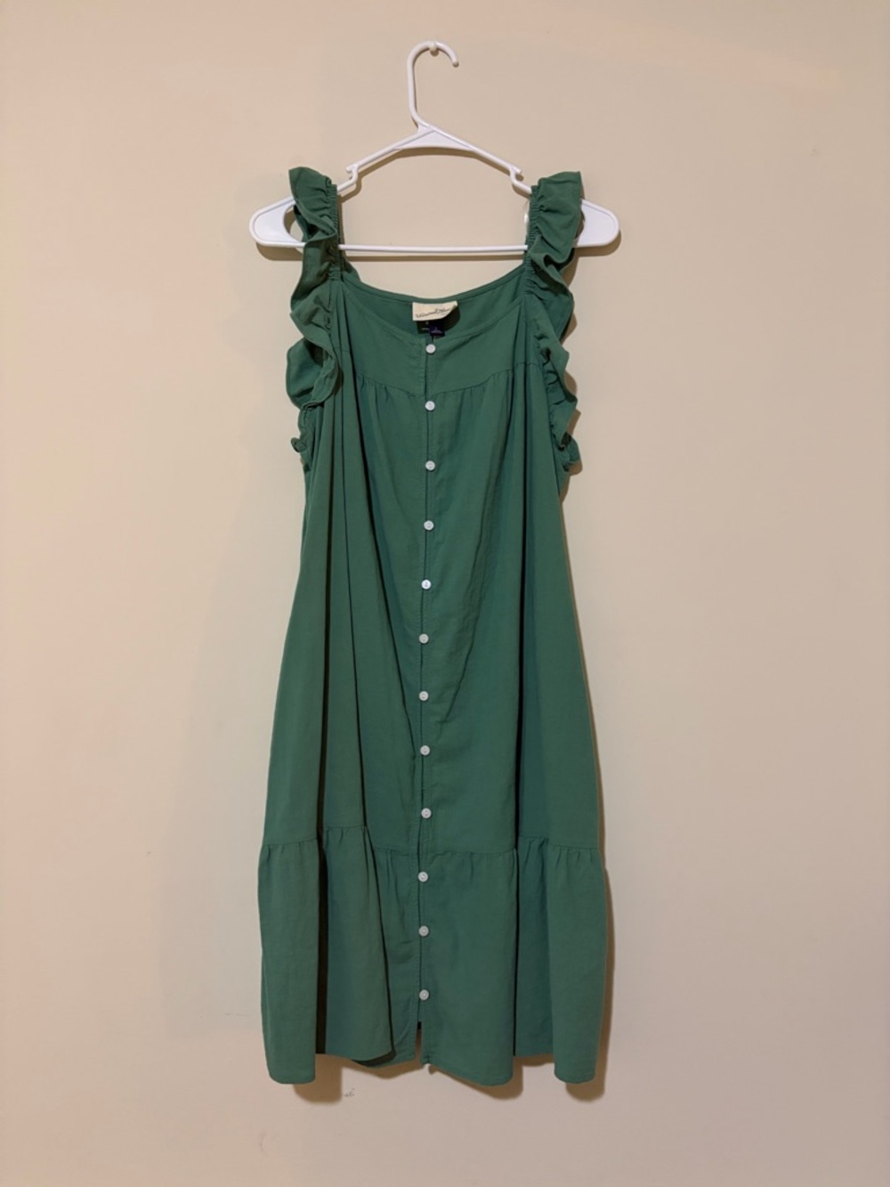 Universal Thread Green Ruffle-Shoulder Button Midi Dress